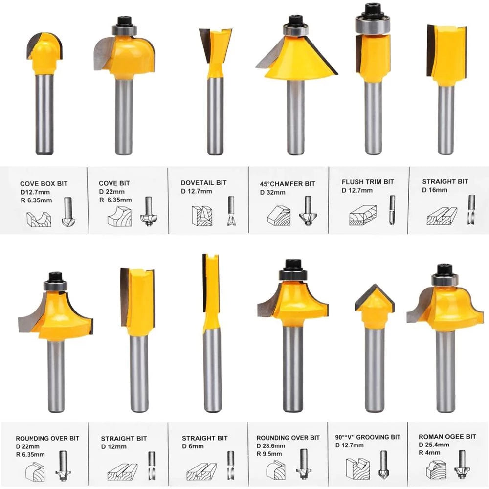 12-częściowy zestaw frezów do drewna i tworzyw sztucznych